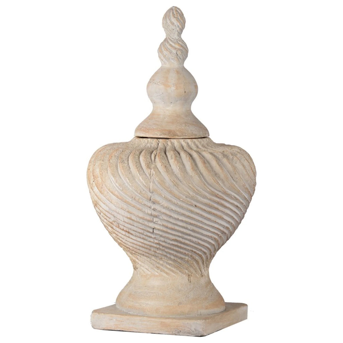 21" Beige Distressed Geometric Lidded Vase T91236