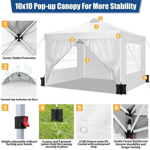 10'x10' Pop Up Canopy with Sidewalls and Sandbags M902568