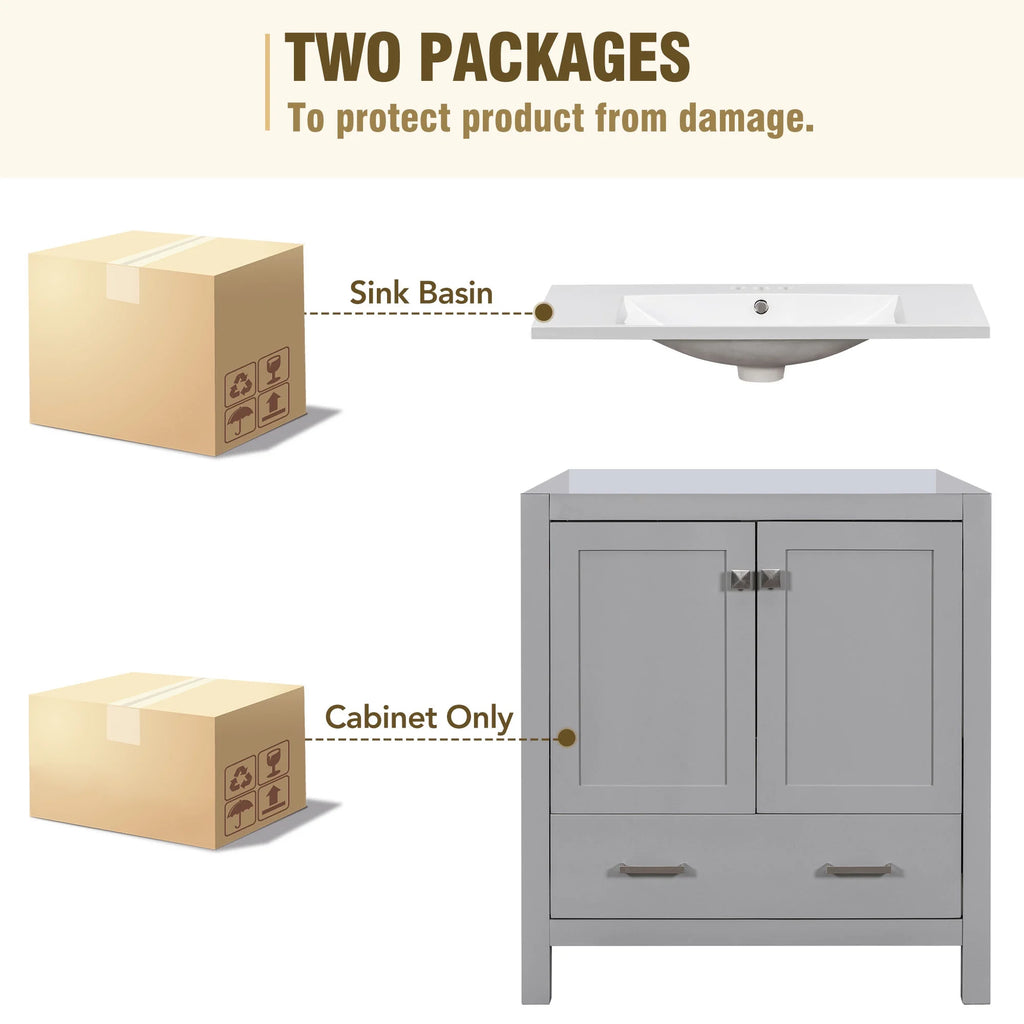 30" Solid Wood Bathroom Vanity Cabinet with Top Basin C22041