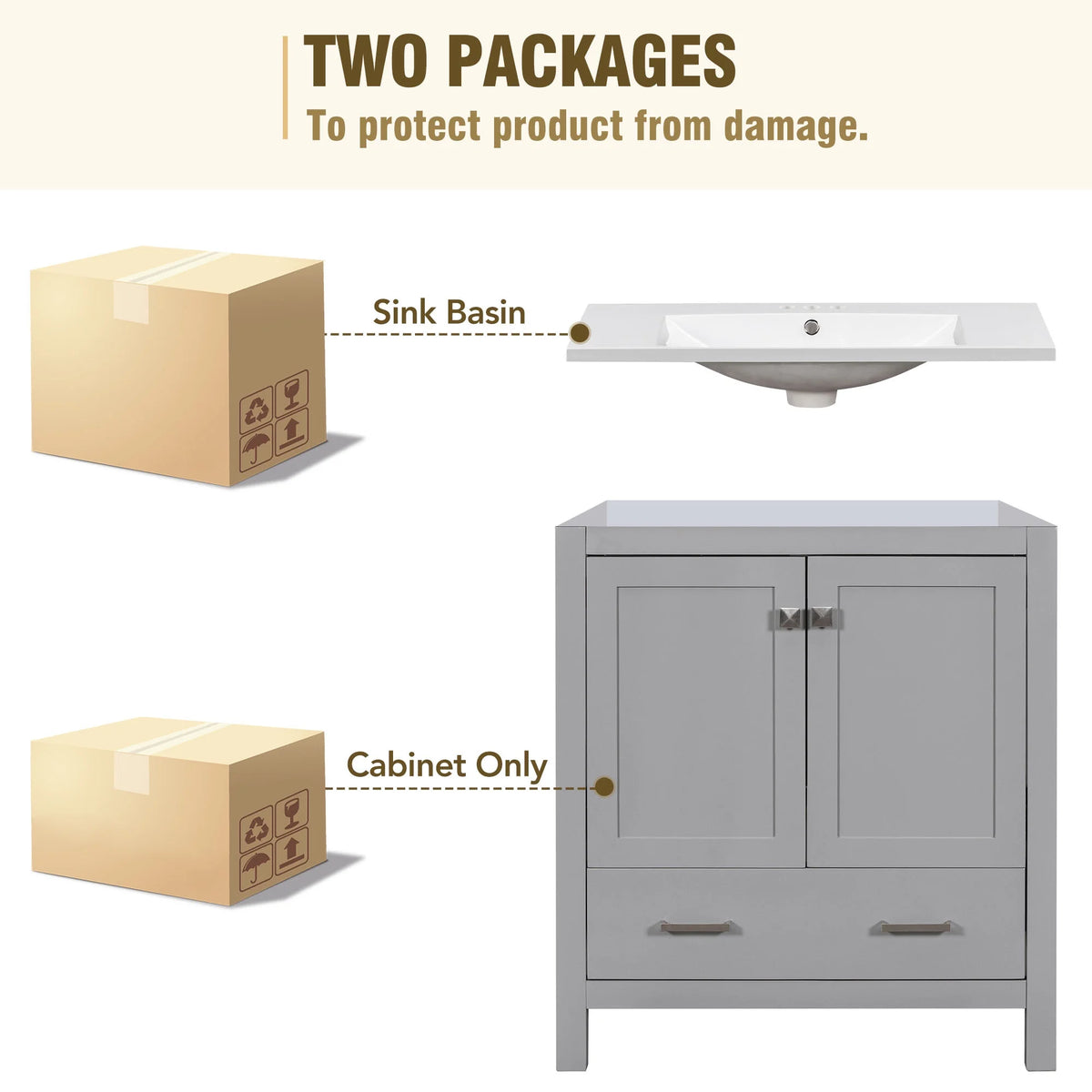30" Solid Wood Bathroom Vanity Cabinet with Top Basin C22041