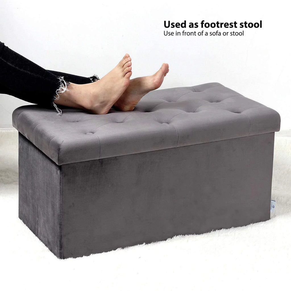 31.5" Grey Velvet Storage Ottoman D11410