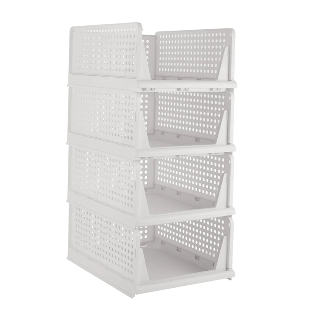 White 4 Pack Stackable Plastic Storage Basket S2480