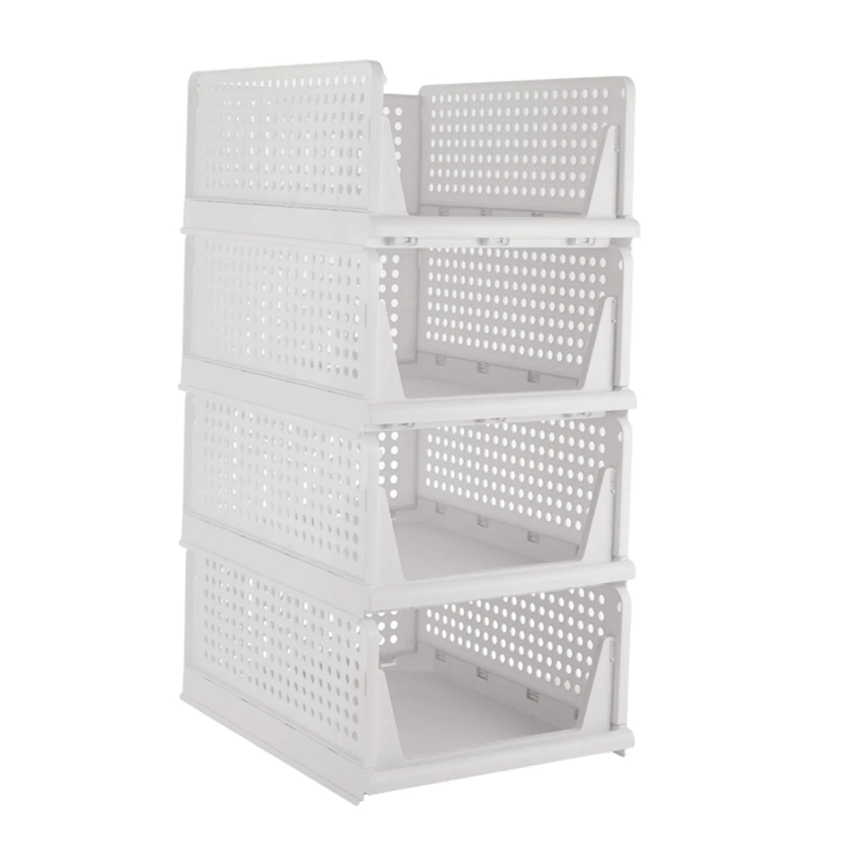 White 4 Pack Stackable Plastic Storage Basket S2480