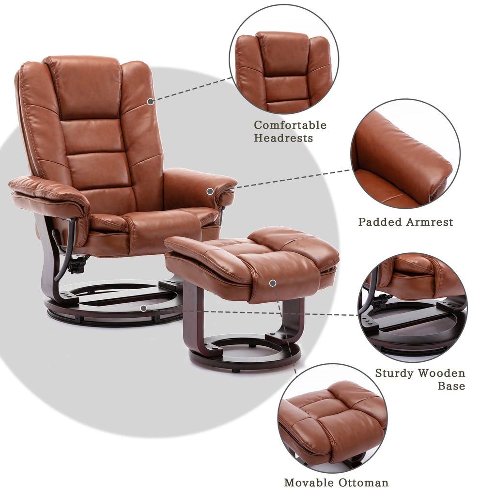 Brown Faux Leather Recliner with Ottoman Q28182