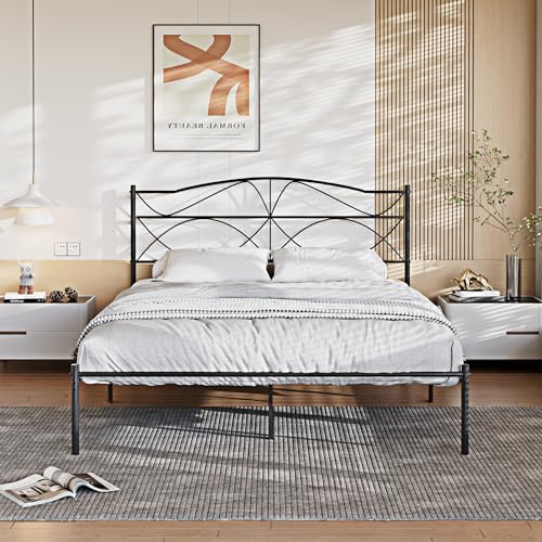 Full Size Black Metal Platform Bed Frame with Headboard and Footboard F76155