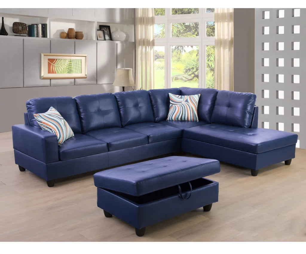 Blue Leather Sectional Sofa V242