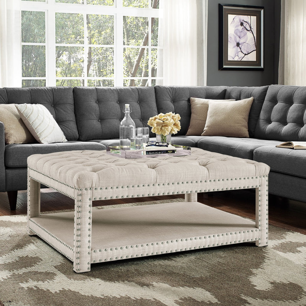 Modern Nailhead Tufted Cocktail Ottoman U6487