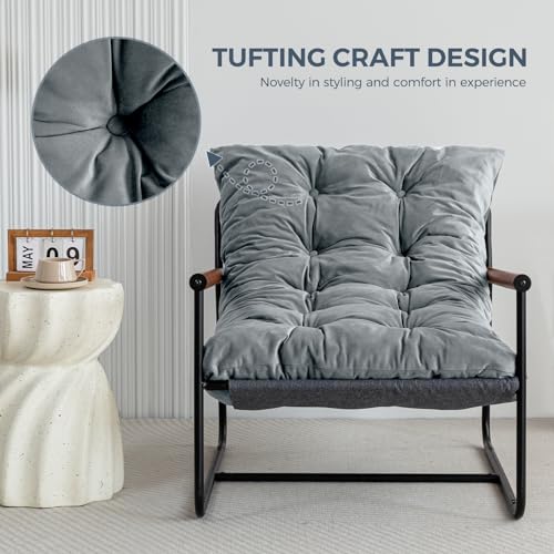 Beige Velvet Accent Chair with Metal Frame S694