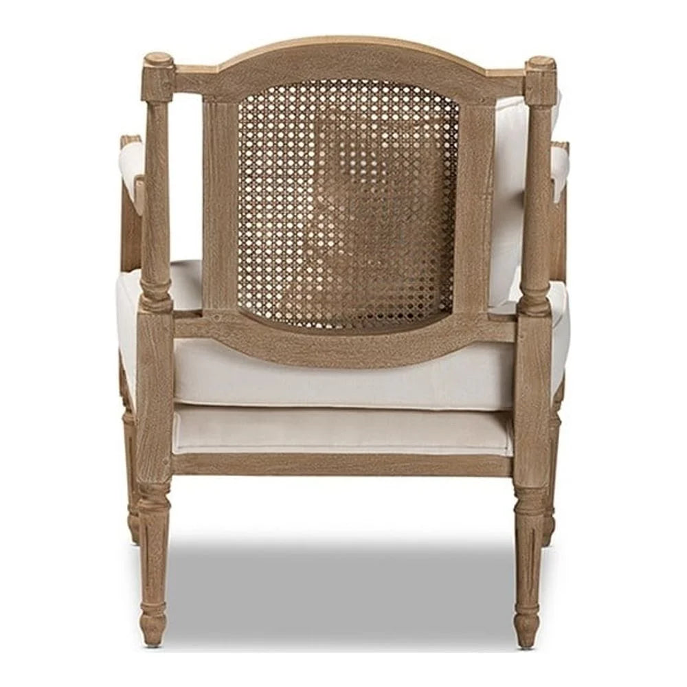 Ivory Fabric Upholstered Whitewashed Wood Armchair A378