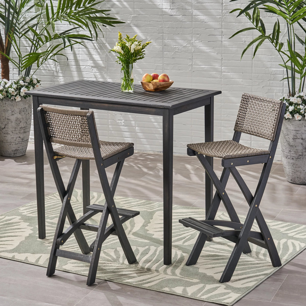 3-Pc Wood and Wicker Bar Height Set E456042
