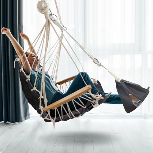 Dark Grey Patio Swing Chair with Adjustable Footrest W8313