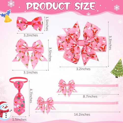 48 Pcs Pink Christmas Dog Bandanas Bow Collars and Ties Set X79997