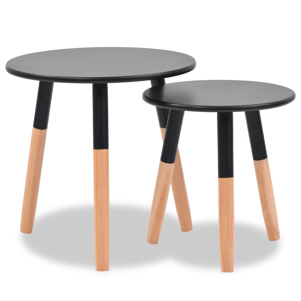 Black 2 Piece Solid Pinewood Side Table Set U25146