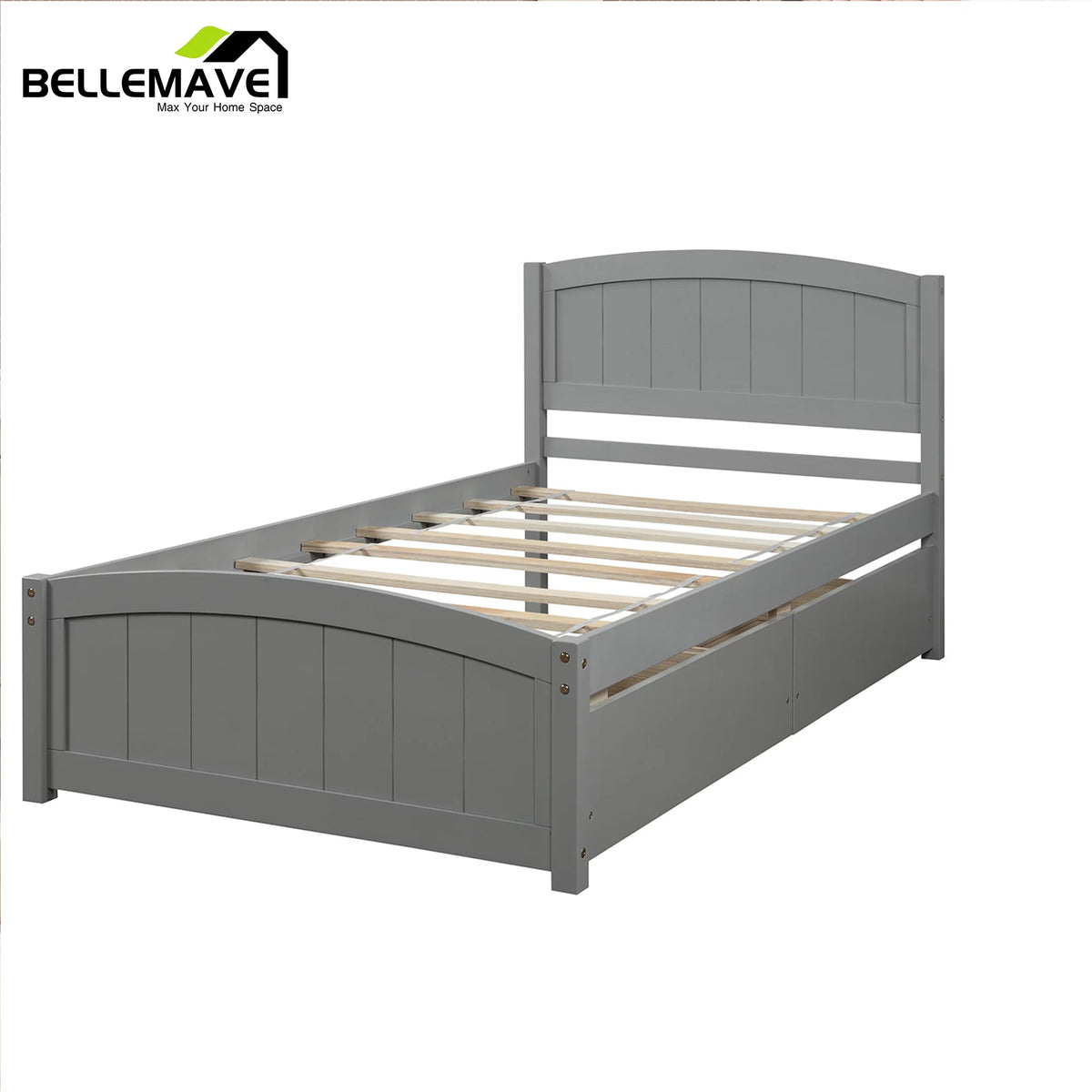 Twin Size Platform Bed Frame with Storage Drawer and Headboard G399