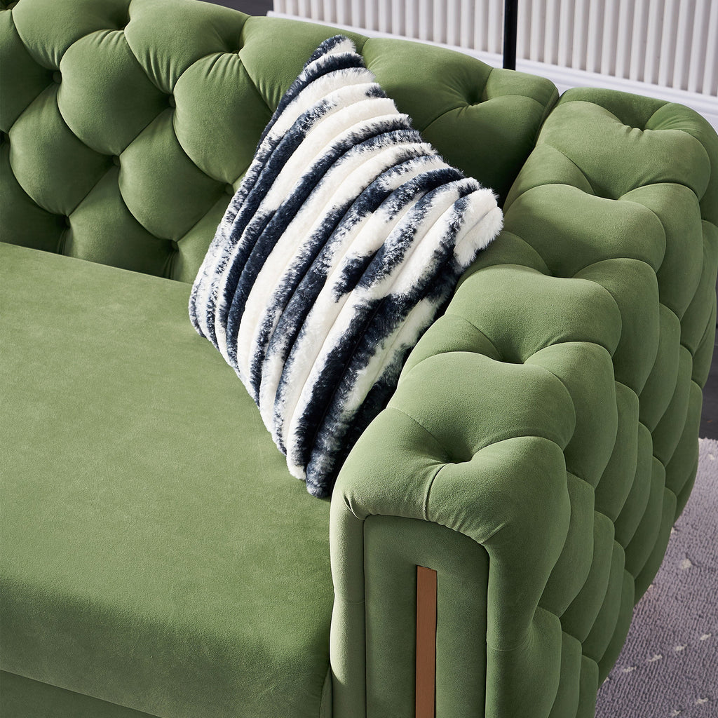 Green Tufted Velvet Sofa with 2 Pillows, 84 inches W832338