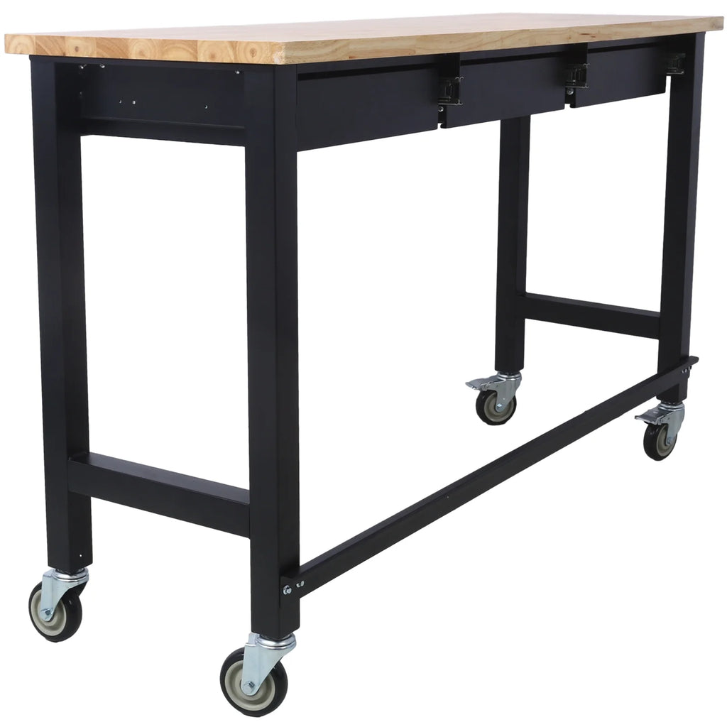 60in Adjustable Bamboo Wood Work Bench with Drawer Storage M45941