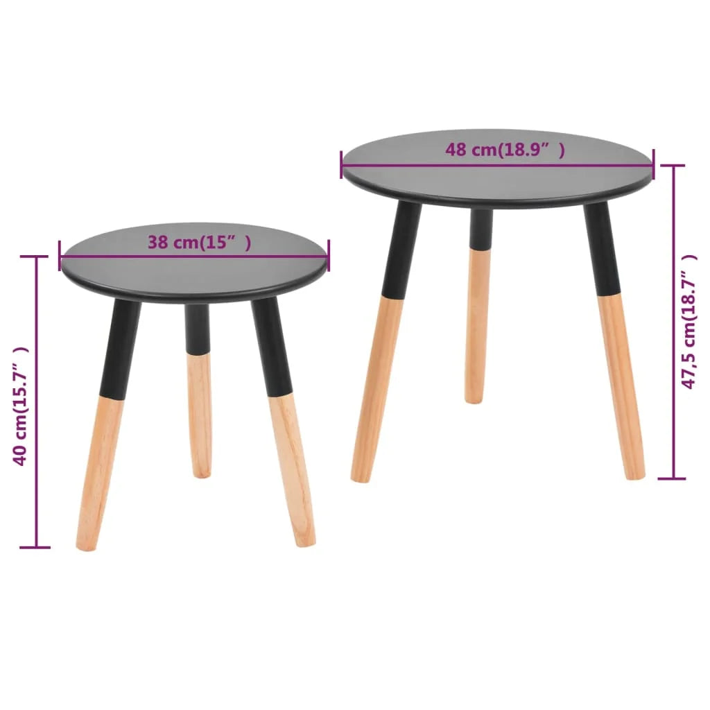 Black 2 Piece Solid Pinewood Side Table Set U25146