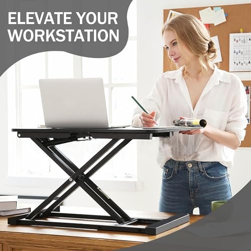 32" White Adjustable Standing Desk Converter with Keyboard Tray X661046