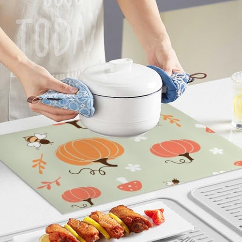 Faux Leather Pumpkin Bee 12 X 18 Inch Placemats Pack of 6 U87520