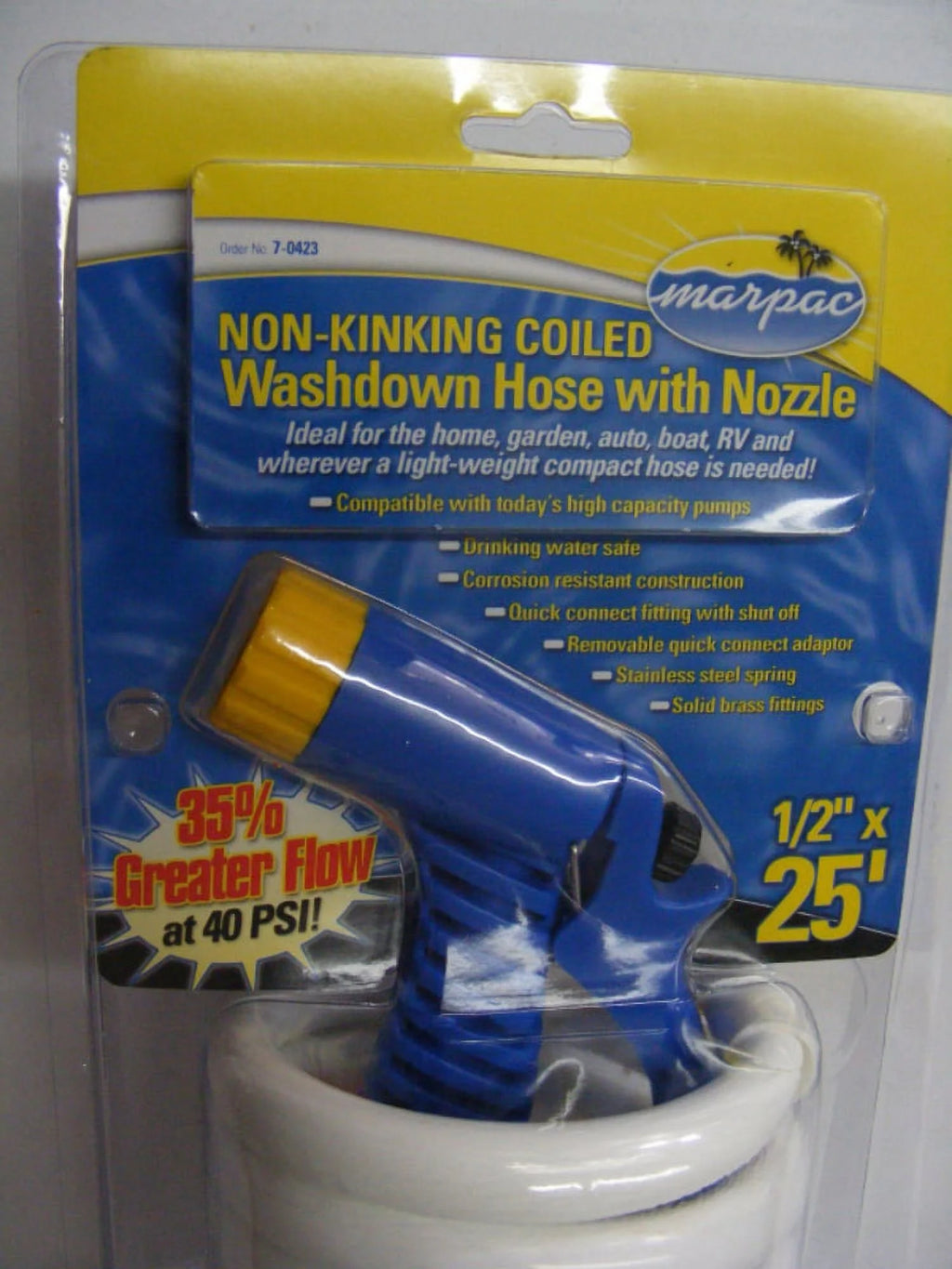 Coiled Washdown Hose with Quick Conn Nozzle 1/2"x25' P94930