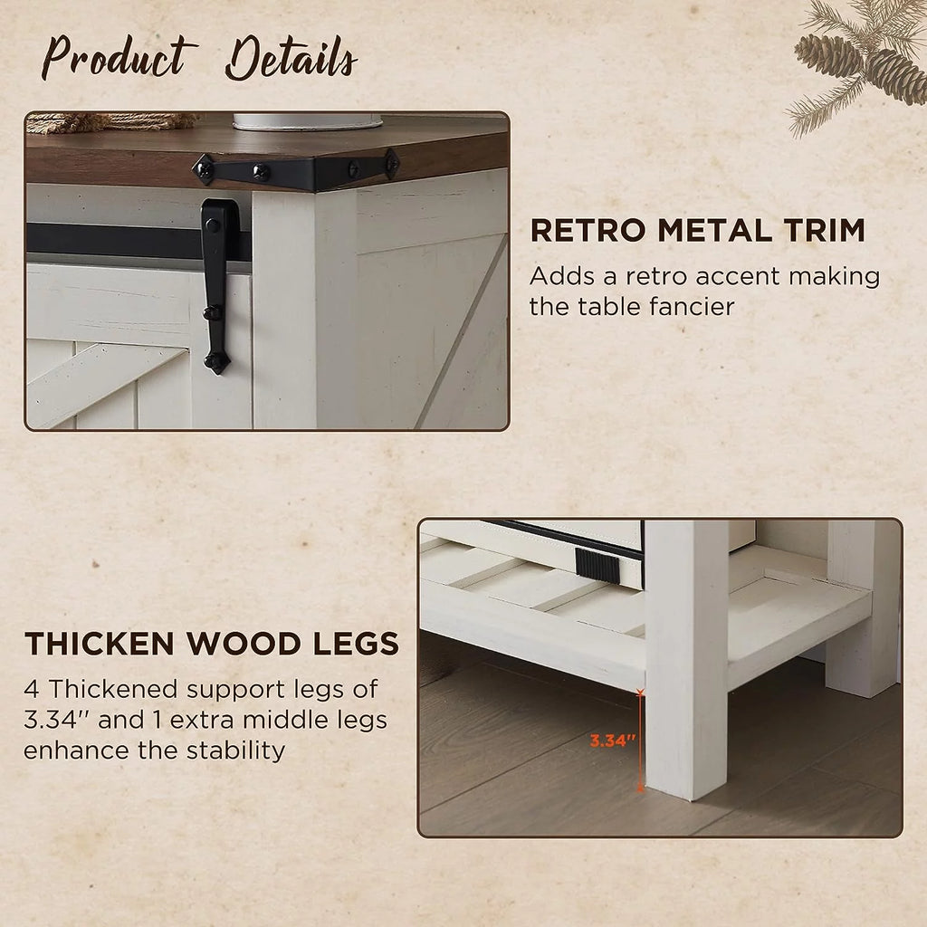 Antique White Wood Metal Entryway Table with Sliding Barn Doors Q80455