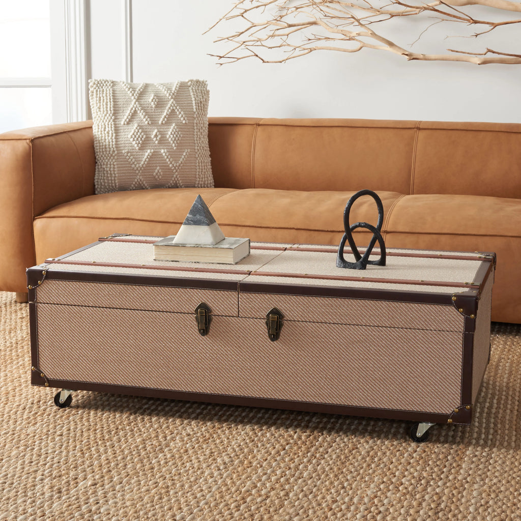 Beige Coffee Table Storage Trunk with Wine Rack Z236
