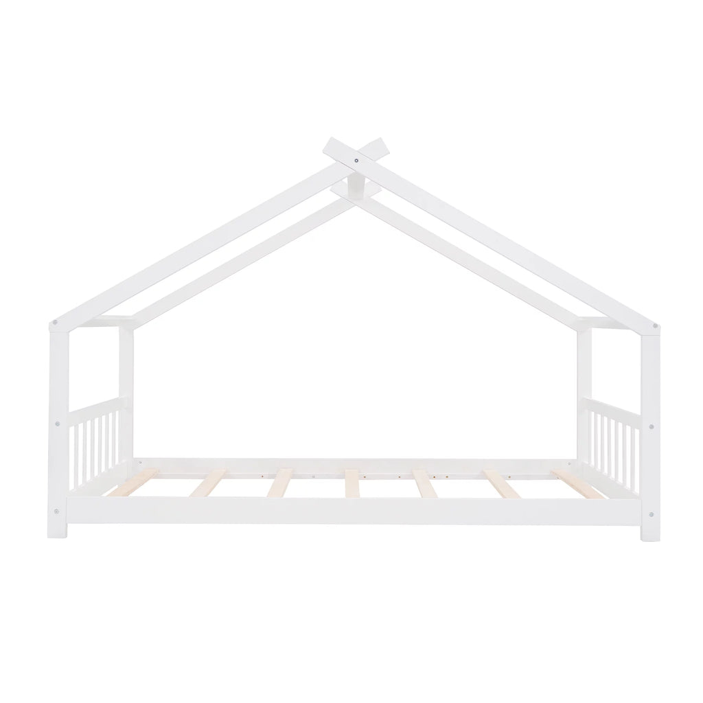 White Twin Size Wood House Bed with Headboard and Footboard Y649351