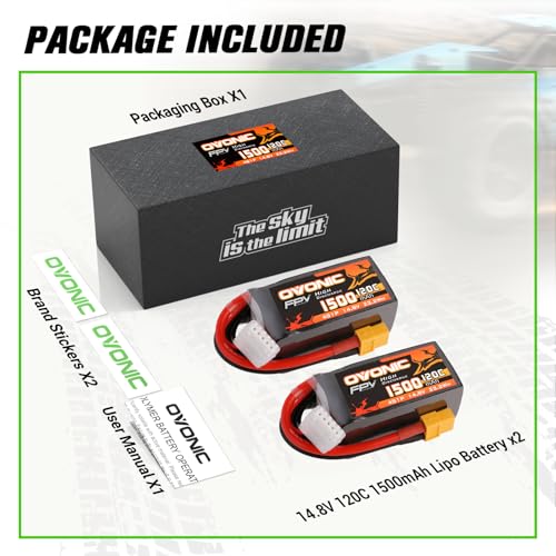 14.8V 120C 1500mAh 4S Lipo Battery with XT60 Plug 2 Pack V48990