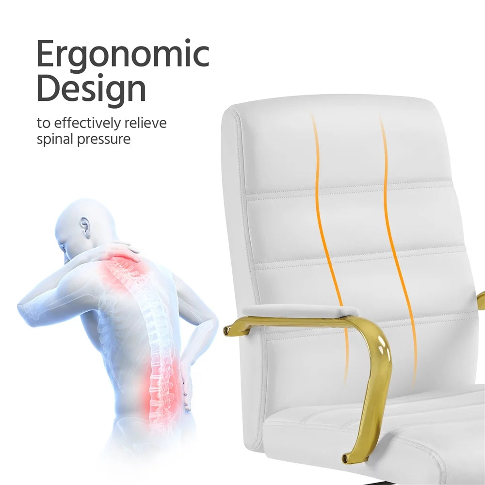 White Mid-Back Swivel PU Leather Office Chair with Gold Frame X20811