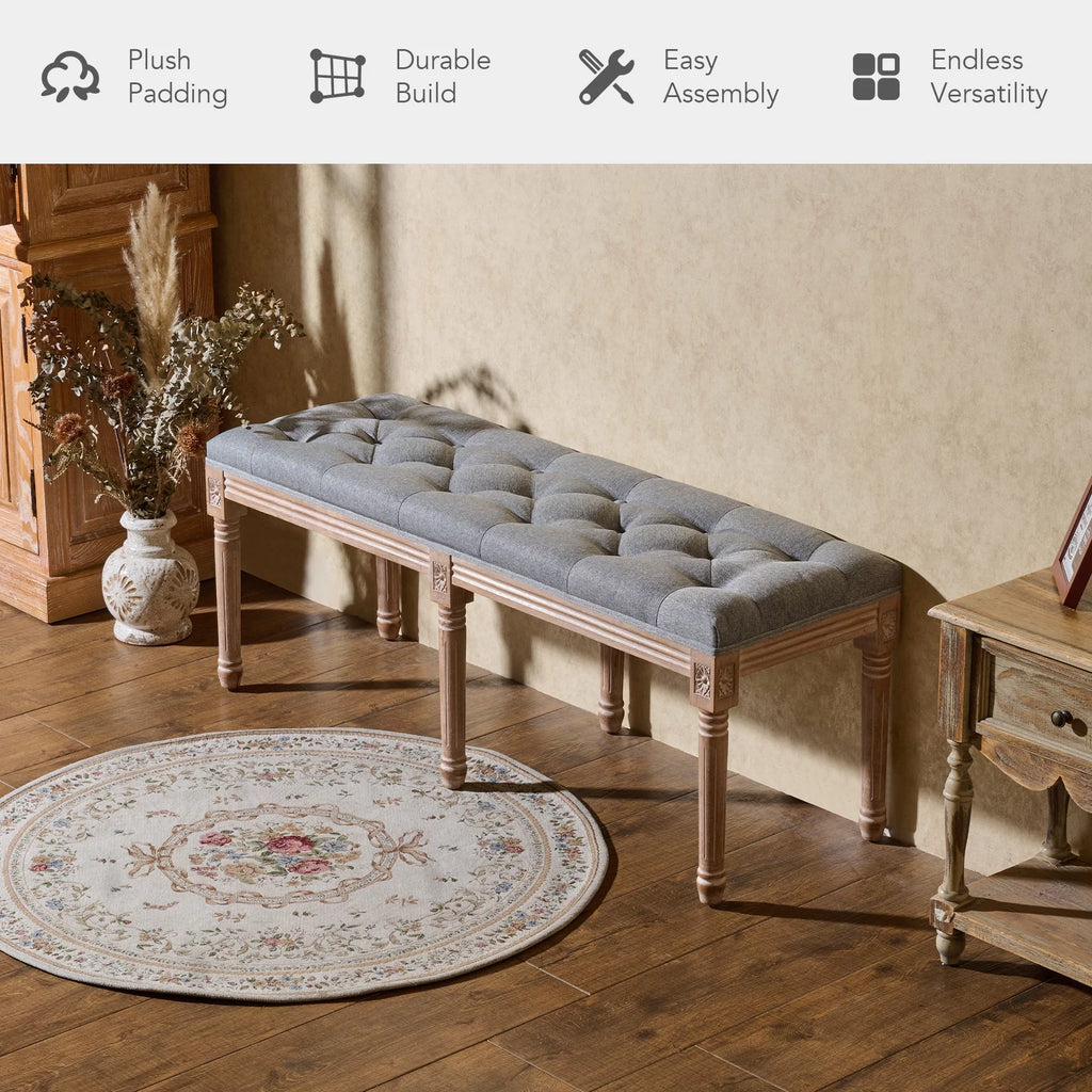 Gray Linen Upholstered Ottoman Bench W6510