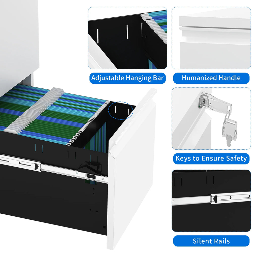 White 2-Drawer Mobile Metal File Cabinet with Lock I865040