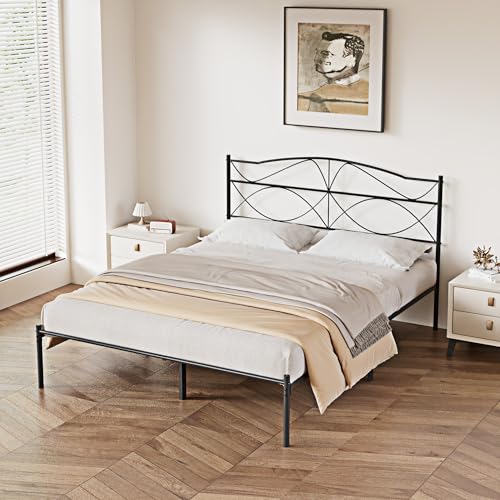 Full Size Black Metal Platform Bed Frame with Headboard and Footboard F76155