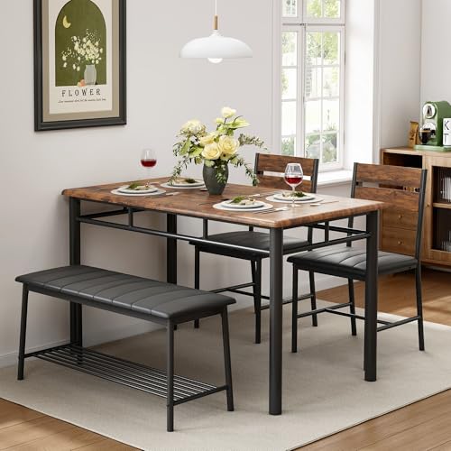 Gray Dining Table Set for 4 with Upholstered Bench and 2 Chairs G417