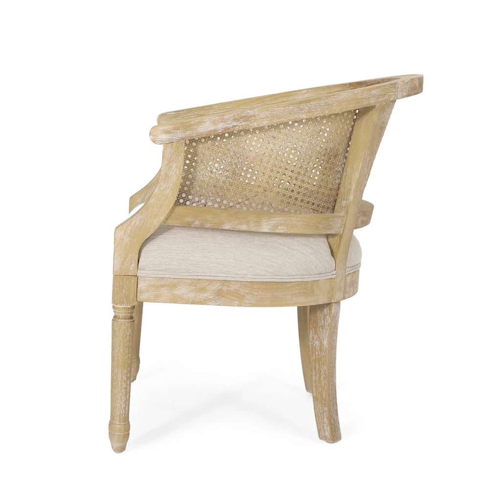 Fabric Upholstered Wood and Cane Accent Chairs, Set of 2 W444282