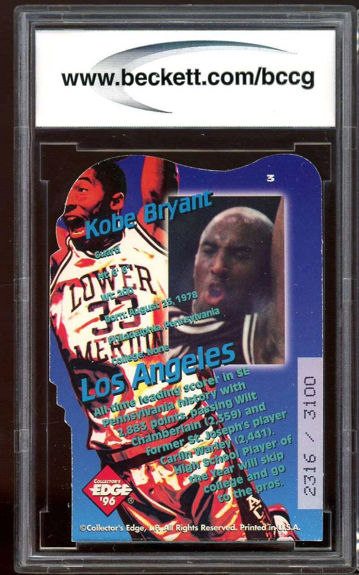 1996 Collector's Edge Key Kraze Die Cuts #3 Kobe Bryant Rookie BGS BCCG 9 NM+ J574700