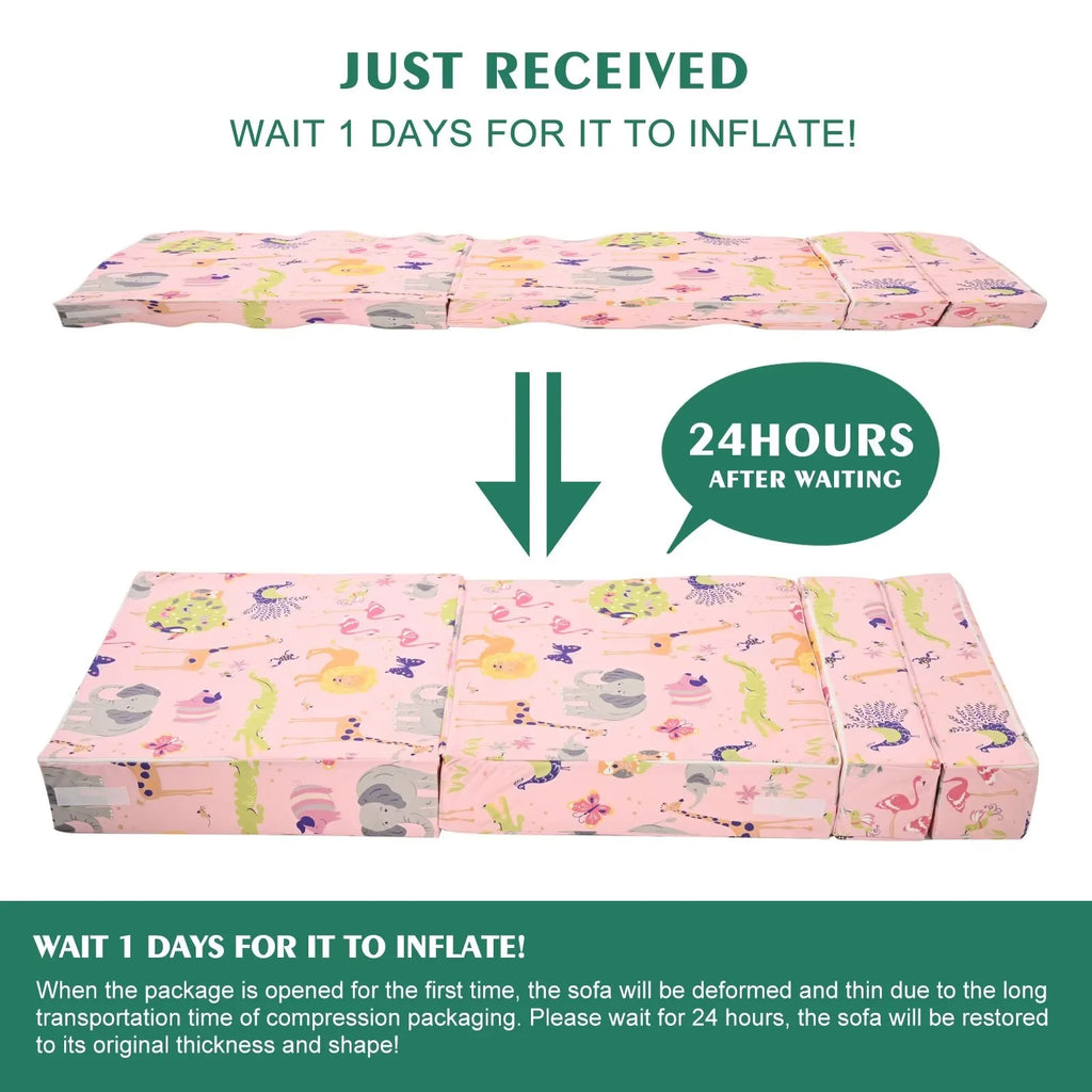 Pink 2-in-1 Kids Convertible Sofa Lounger Plush Fabric B4083