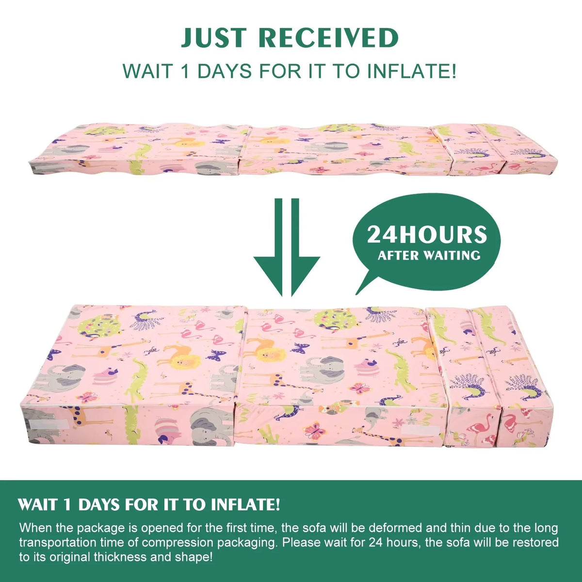Pink 2-in-1 Kids Convertible Sofa Lounger Plush Fabric B4083