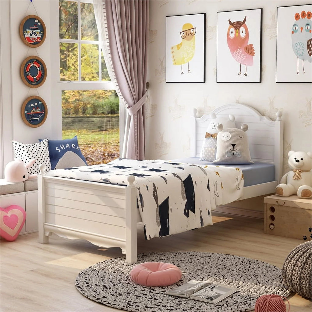 White Wood Twin Panel Kids Bed L469013