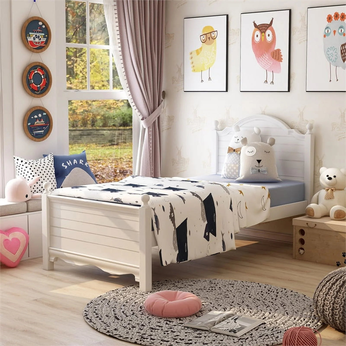 White Wood Twin Panel Kids Bed L469013