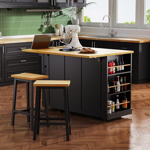 53" Kitchen Cart Island on Wheels with Power Outlet A159
