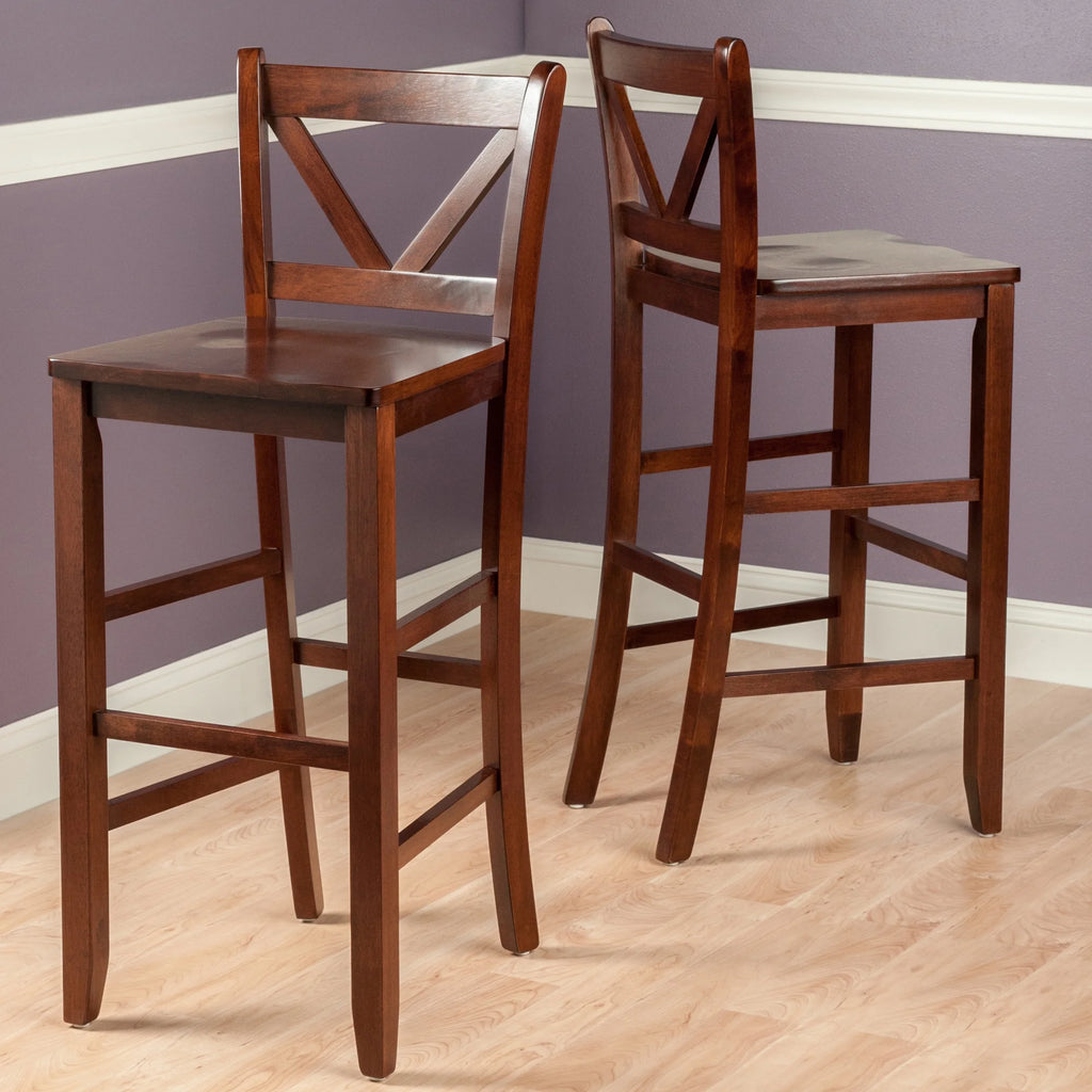 Set of 2 Walnut Finish V-Back Bar Stool E424191