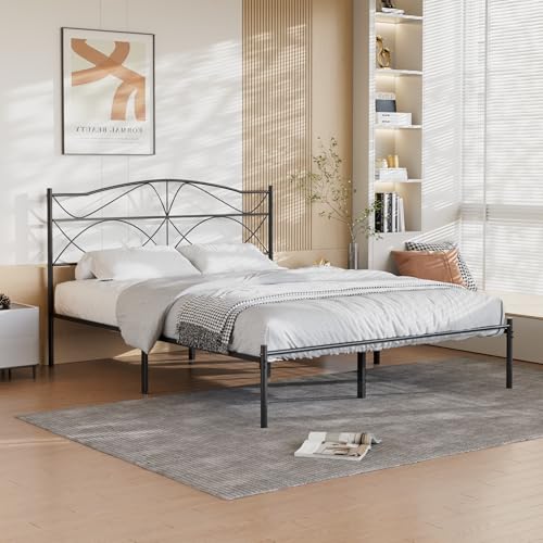 Full Size Black Metal Platform Bed Frame with Headboard and Footboard F76155