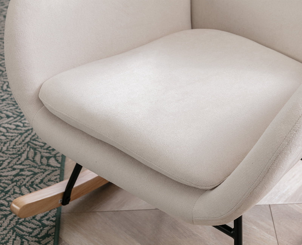 Cream Linen Wingback Rocking Chair O963