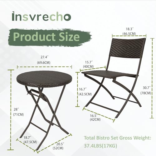 3 Pieces PE Wicker Rattan Folding Bistro Set V448383