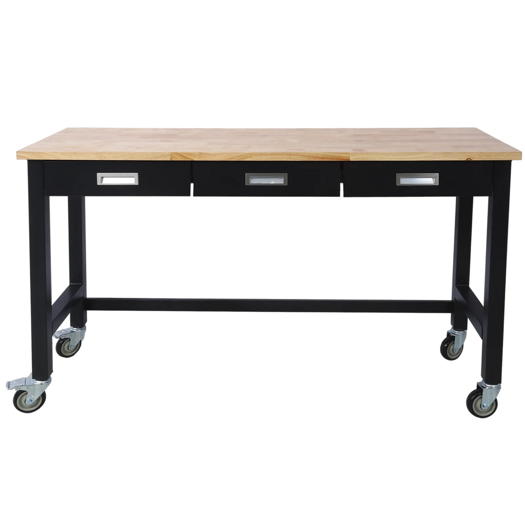 60in Adjustable Bamboo Wood Work Bench with Drawer Storage M45941