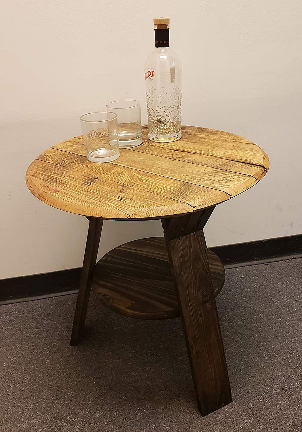 Rustic Wood Round Top End Table with Shelf U1405