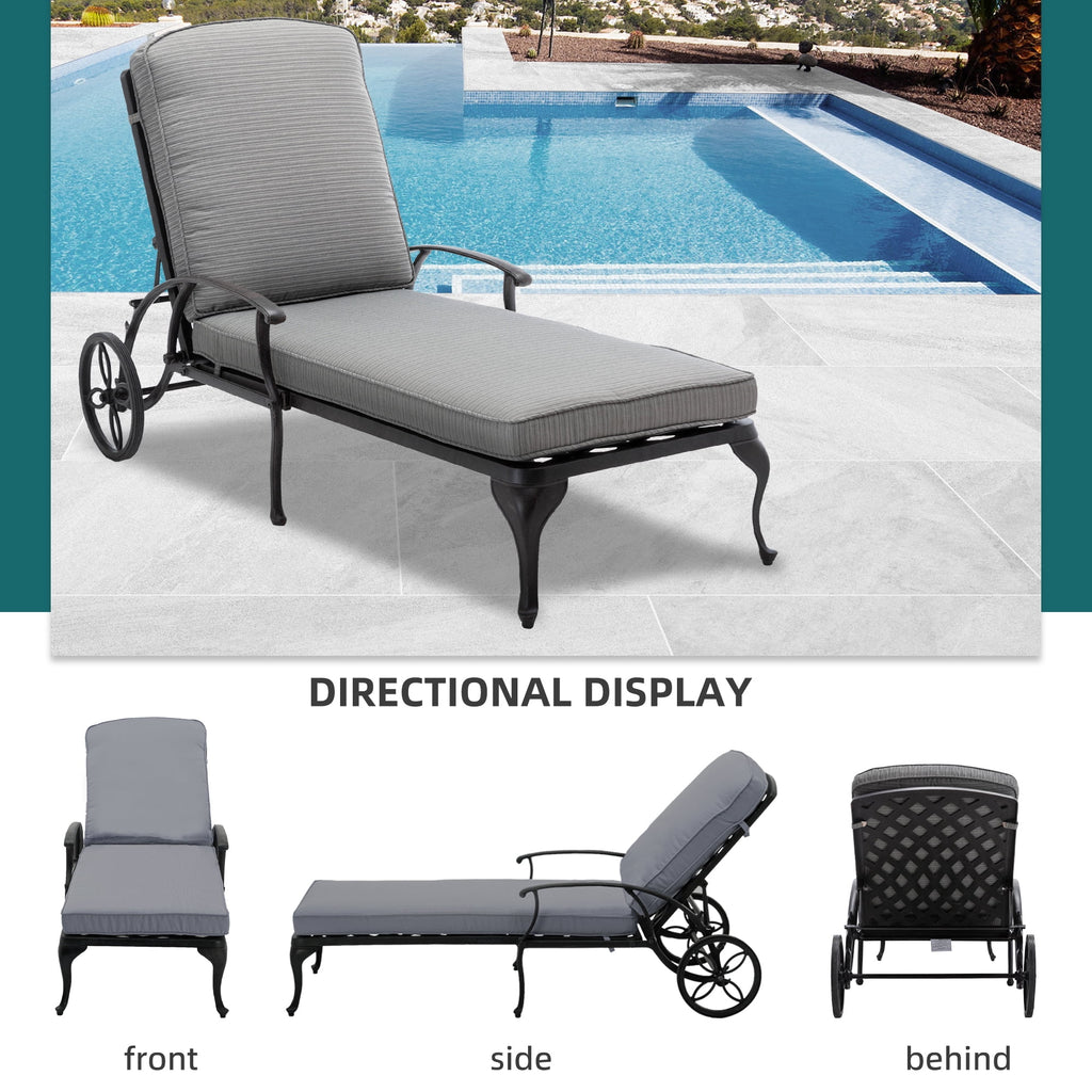Outdoor Chaise Lounge Chair Cast Aluminum with Wheels and Adjustable Reclining R763472