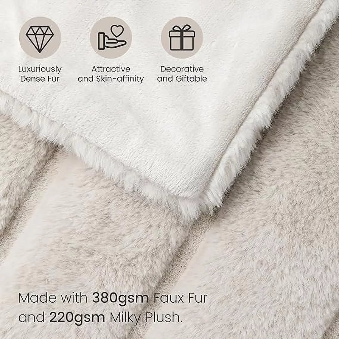 Luxury Soft Faux Fur Throw Blanket 50 * 60 Inches Beige H8157
