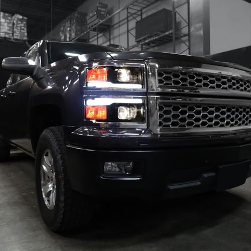 2014-2015 Chevy Silverado 1500 Black Chrome Trim Headlights Assembly Pair V8671