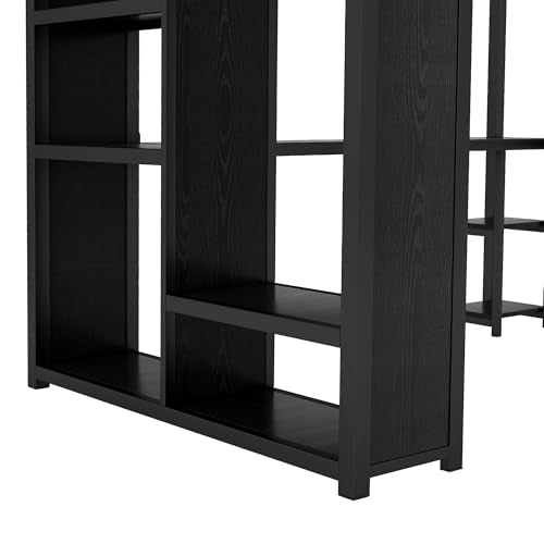 Queen Size Metal Loft Bed with Wardrobe and L-Shaped Desk H5173